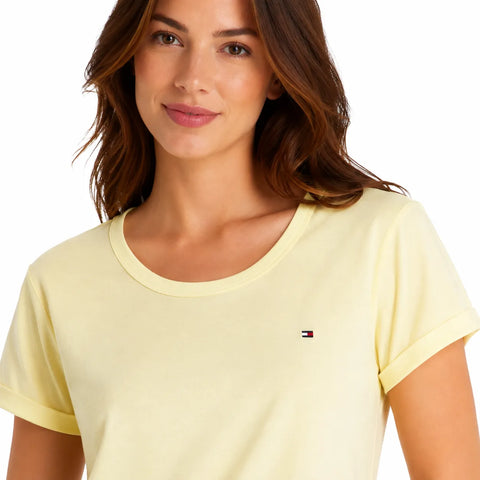 Tommy Hilfiger Women's Light Yellow Cuffed Sleeves T-Shirt | Tommy Hilfiger in Lebanon