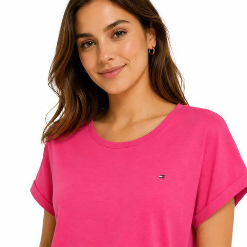 Tommy Hilfiger Women's Fuchsia Cuffed Sleeves T-Shirt | Tommy Hilfiger in Lebanon
