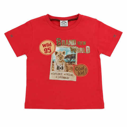 Charanga Baby Boy's Red Graphic Safari Lion Design T-Shirt|Charanga In Lebanon