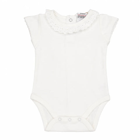Charanga Baby Girl's White Lace-Trimmed Short-Sleeve Baby Bodysuit|Charanga In Lebanon