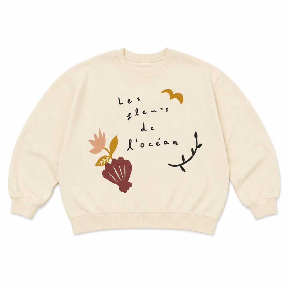 Zara Girl's Beige With A French Slogan and Botanical Print Sweatshirt | Zara in Lebanon