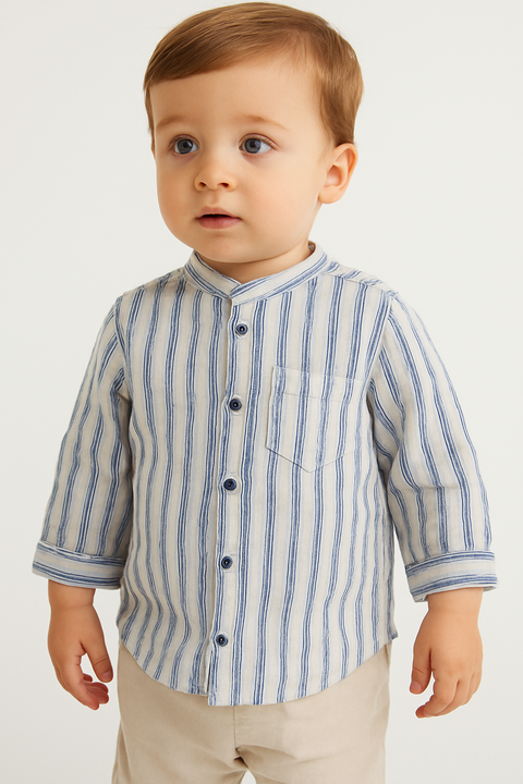 Mango Baby Boy's White & Blue Striped Shirt  |Mango In Lebanon
