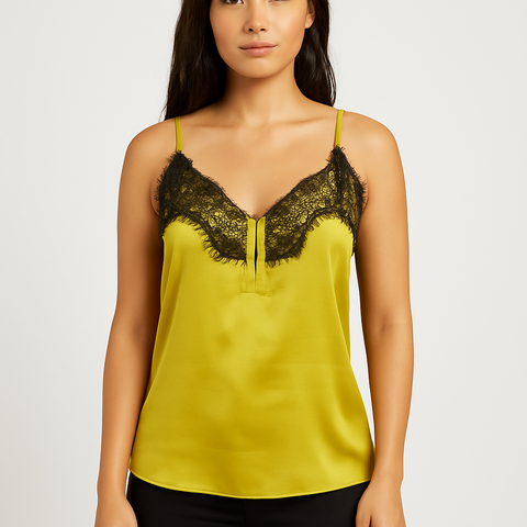 Mango Women's Pistachio Satin Lace Sleeveless Blouse |Mango In Lebanon