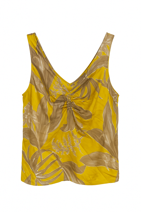 Mango Women's Yellow Floral Printed Sleeveless Blouse |Mango In Lebanon