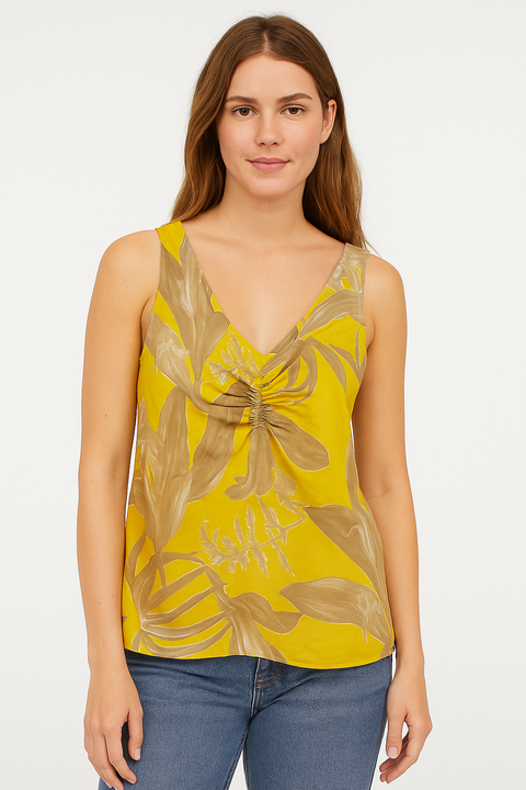 Mango Women's Yellow Floral Printed Sleeveless Blouse |Mango In Lebanon
