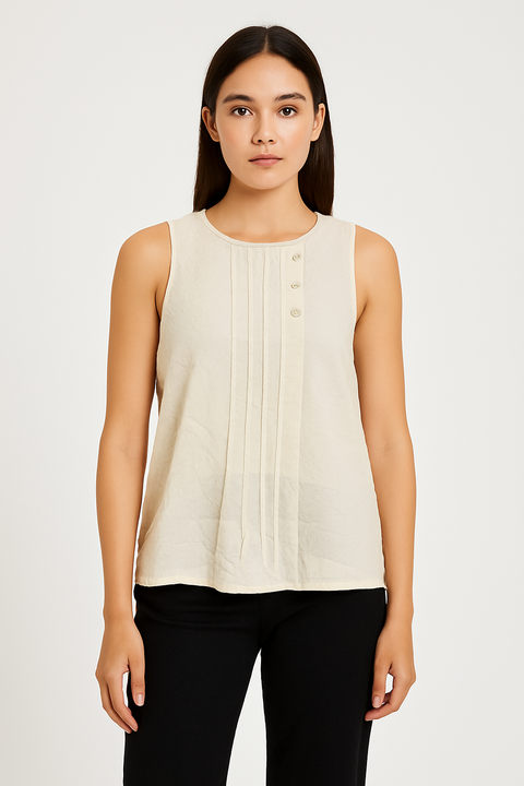 Mango Women's Beige Left Side Buttons Sleeveless Blouse |Mango In Lebanon