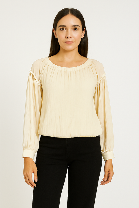 Mango Women's Off White Sheer Long Sleeve Relaxed Fit Blouse |Mango In Lebanon