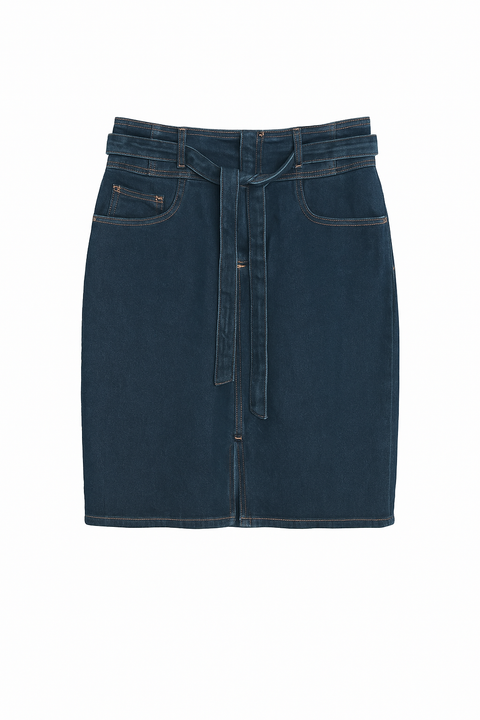 Mango Women's Navy Denim Belted Skirt |Mango In Lebanon