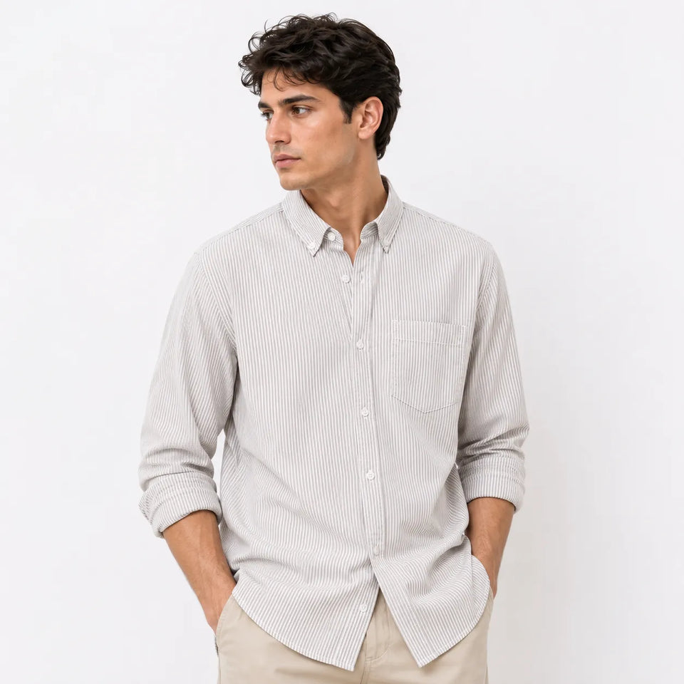 Sinsay Men's Light Grey & White Striped Slim Fit Shirt | Sinsay In Lebanon