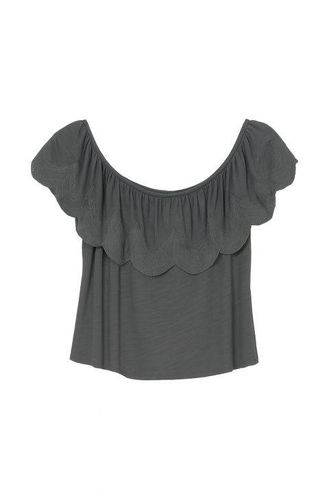 Mango Women's Gray Off Shoulder Ruffle Blouse |Mango In Lebanon