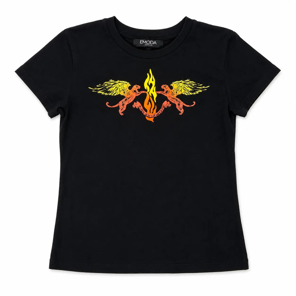 Fmoda Baby Boy's Black Winged Creature Flanking PrintedT-Shirt| Fmoda in Lebanon