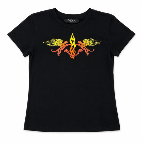 Fmoda Baby Boy's Black Winged Creature Flanking Printed  T-Shirt  | Fmoda in Lebanon