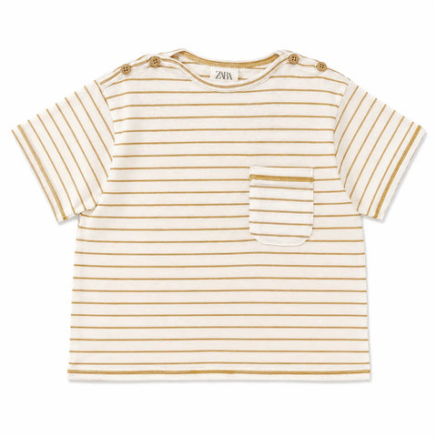Zara Baby Boy's White Beige Striped  T-Shirt  | Zara in Lebanon