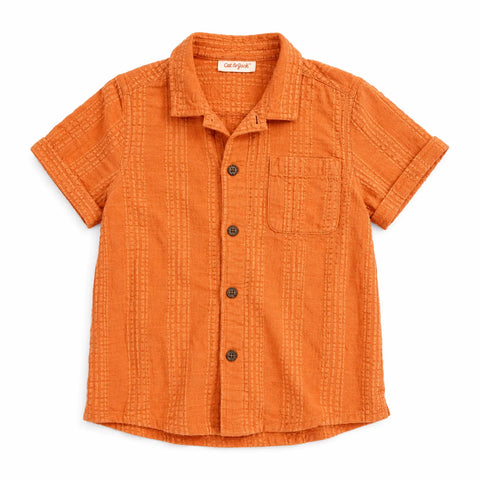 Cat & Jack Boy's Orange Short Sleeve Solid Seersucker Button-Down Shirt | Cat & Jack In Lebanon