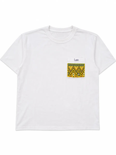 Lee  Women's White With Yellow Geometric Patterned Pocket T-Shirt   | Lee in Lebanon