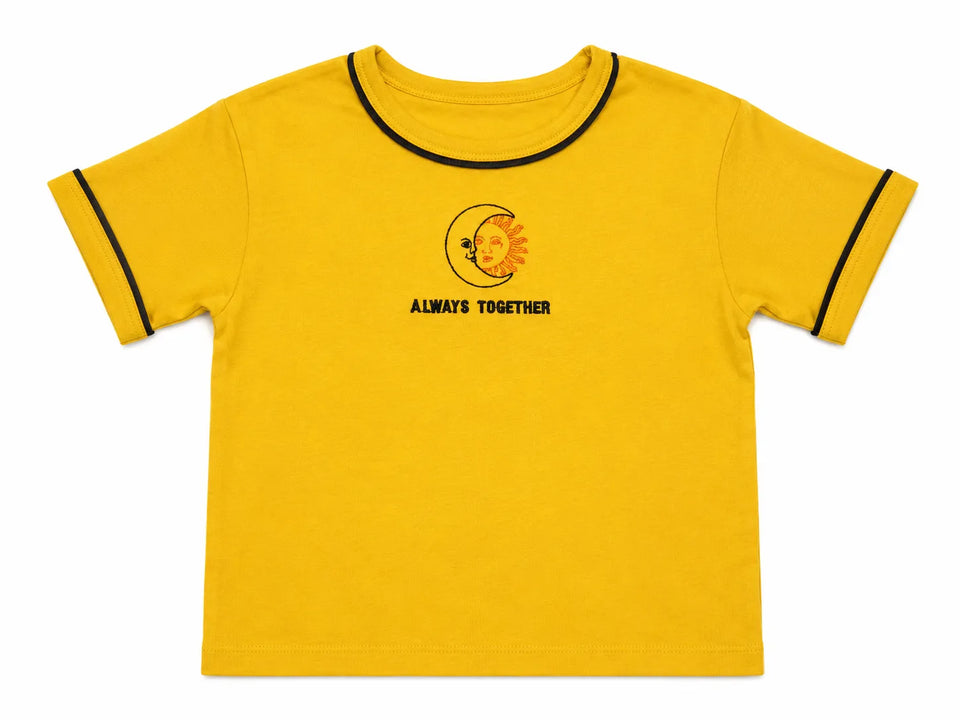 ZaraGirl's Yellow Sun And Moon Printed Crop Top| Zarain Lebanon