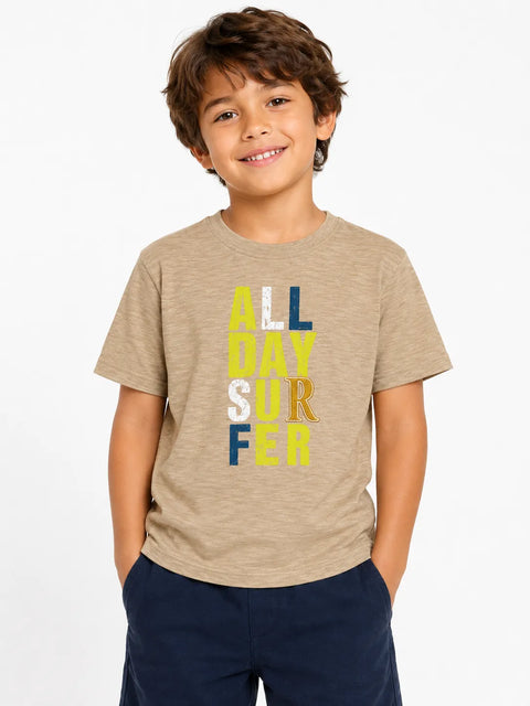 Zara Boy's Light Beige "ALL DAY SUFFER " Printed T-Shirt   | Zara  in Lebanon
