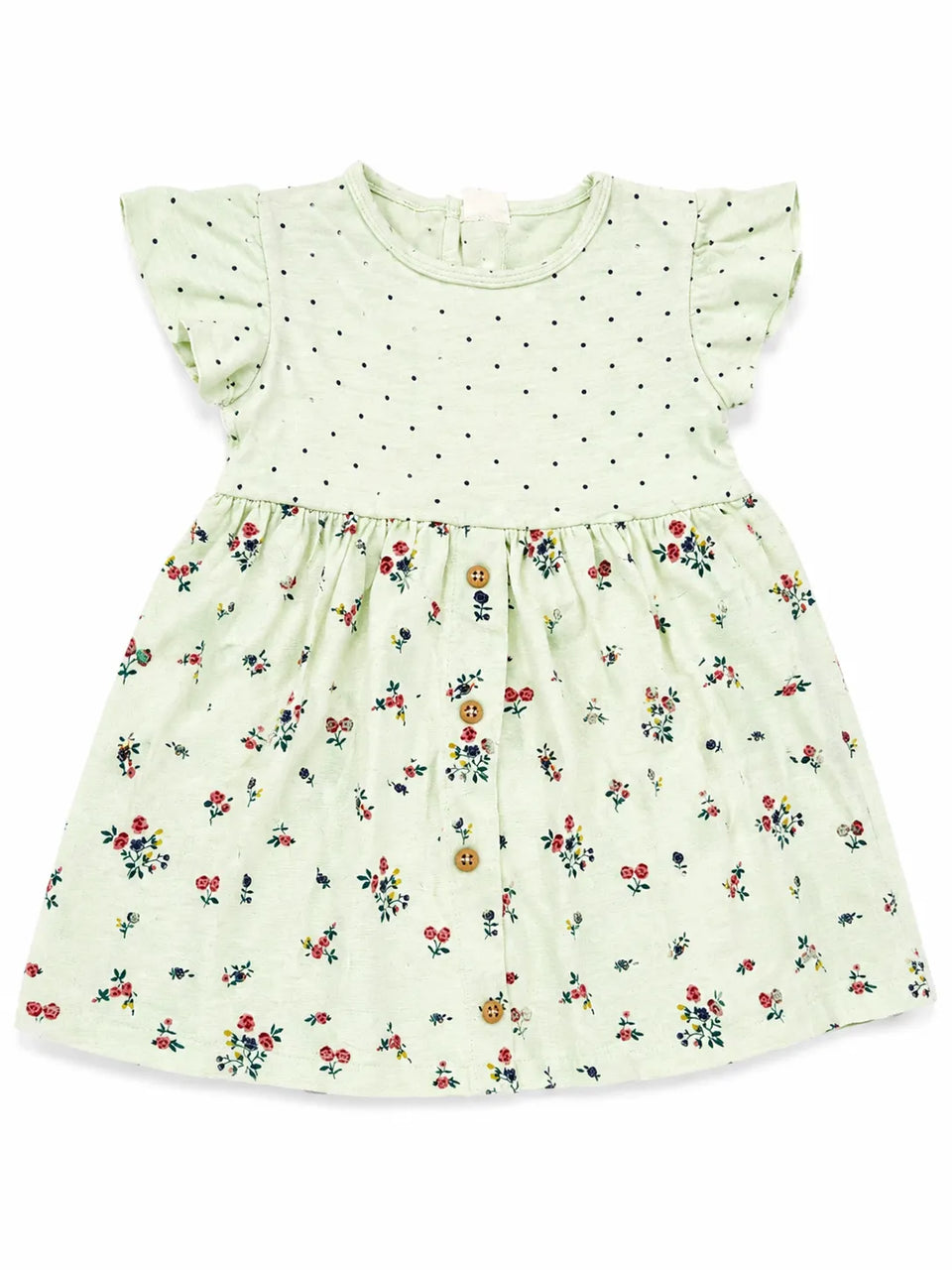 Zara Baby Girl's Light Green Dotted With Flowers PrintedDress | Zarain Lebanon