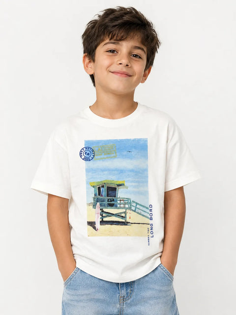 Zara Boy's White Summer Time Graphic Printed  T-Shirt    | Zara  in Lebanon