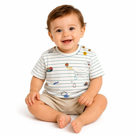 Zara Baby Boy's Blue Strips on White Base  T-Shirt    | Zara in Lebanon