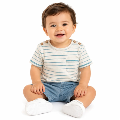 Zara Baby Boy's Blue /Cream Striped With Pocket  T-Shirt    | Zara in Lebanon