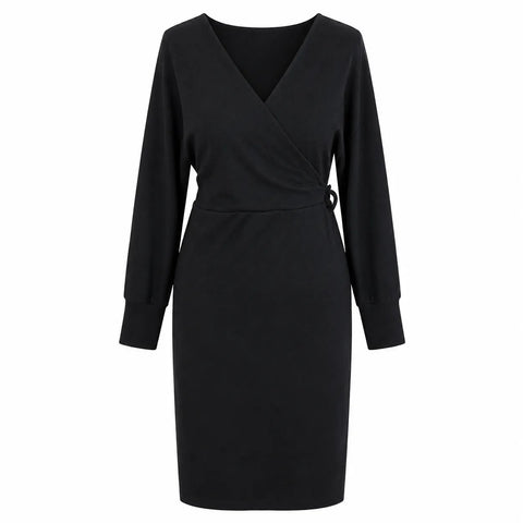 Olalook Women's Black Long Sleeve Wrap Dress|Olalook In Lebanon