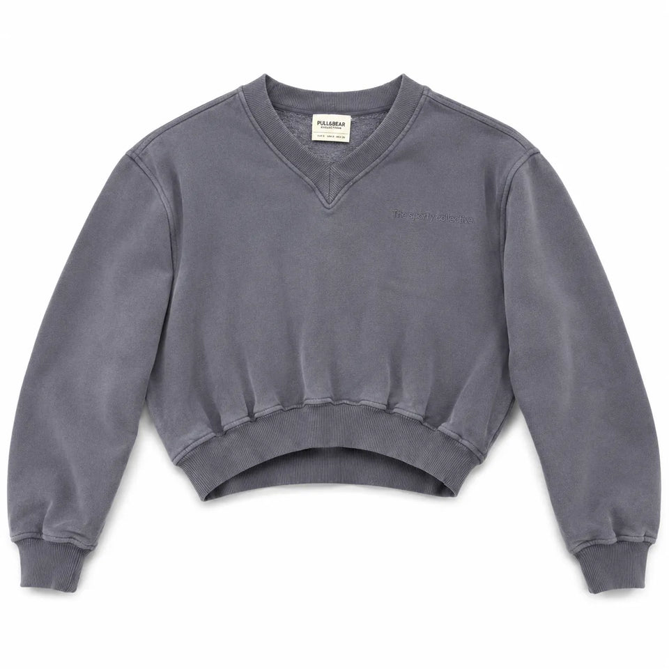 Pull & Bear Women's Grey Cropped Sweatshirt |Pull & Bear In Lebanon