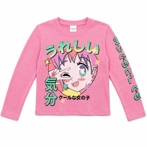 Zara Girl's Pink With Anime-Style Character  Printed  Long Sleeve Blouse    |Zara In Lebanon