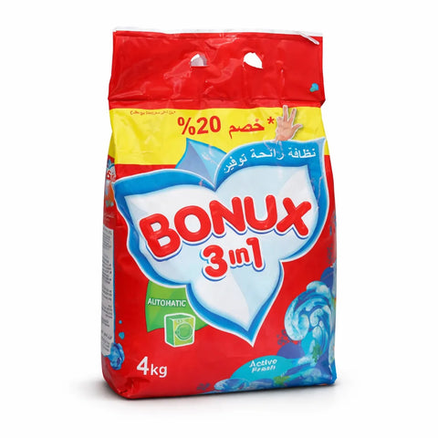 Bonux 3in1 منظف المسحوق التلقائي النشط النشط 4 كجم