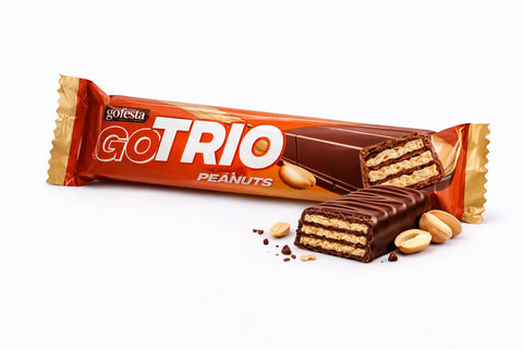 Go Festa Go Trio Peanuts Wafer Filled With Chocolate Cream & Coated With Peanuts & Milk Chocolate 33g | Go Festa In Lebanon