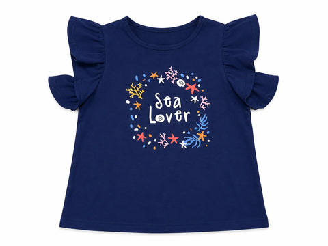 Top Top Girl's Navy "Sea Lover " Printed With Ruffles Sleevless Blouse  |Top Top  in Lebanon