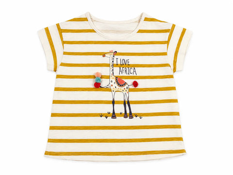 Charanga Girl's White Lined Mustrad Yellow " I LOVE AFRICA " Printed T-Shirt      | Charanga in Lebanon