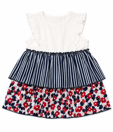 Ativo Baby Girl's White And Navy Lined Floral Dress  |Ativo   in Lebanon