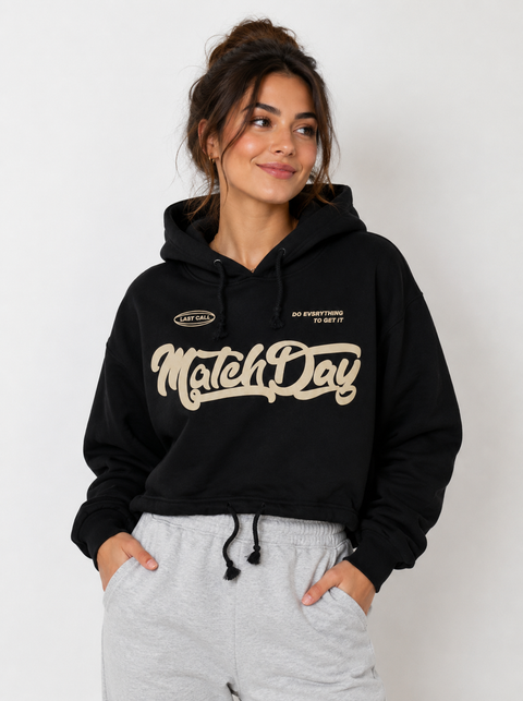 Vakkum Women's Black Match Day Print Hooded Oversize Hoodie | Vakkum in Lebanon