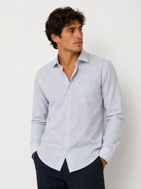 Michael Kors Men's White /Light Blue Micro Diamond Print  Shirt    |Michael Kors in Lebanon