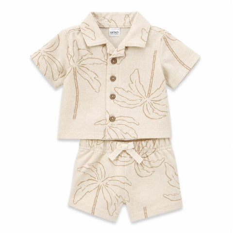 Carter's Baby Boy Beige Palm Tree Print Button-Down Shirt and Shorts Set | Carter's in Lebanon