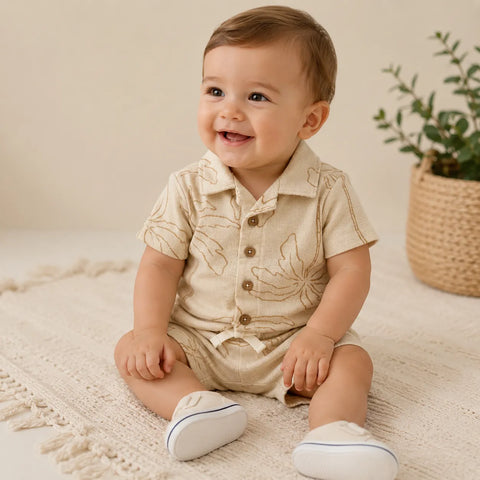 Carter's Baby Boy Beige Palm Tree Print Button-Down Shirt and Shorts Set | Carter's in Lebanon