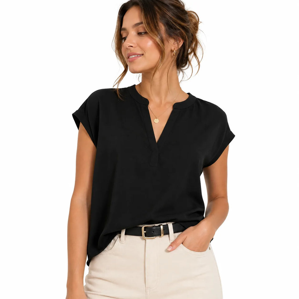Vince Camuto Women's Black V-Neck Cap Sleeve Blouse | Vince Camuto in Lebanon