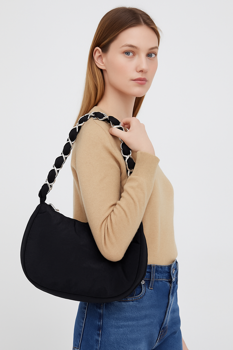 Reserved Women's Black Nylon With Silver Tone Shoulder Bag |Reserved In Lebanon