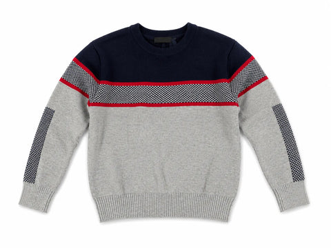 Ativo Baby  Boy's Grey/Navy Patterned Trim Detail Sweater | Ativo in Lebanon