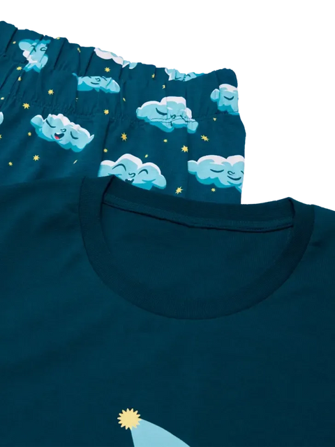 Navy blue fabric with cloud and star pattern