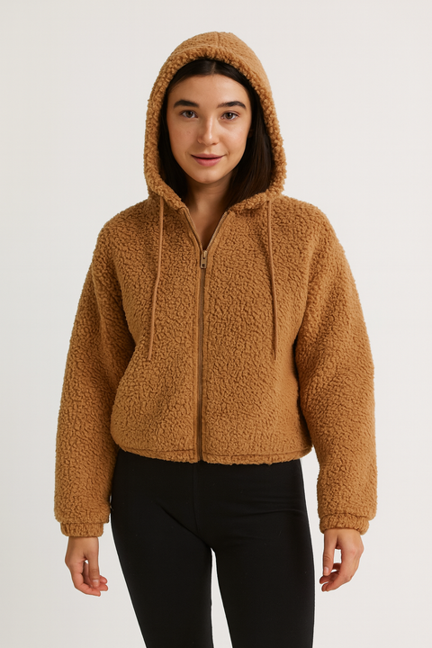 Forever 21 Women's Light Brown Faux Fur Hooded Jacket | Forever 21 In Lebanon