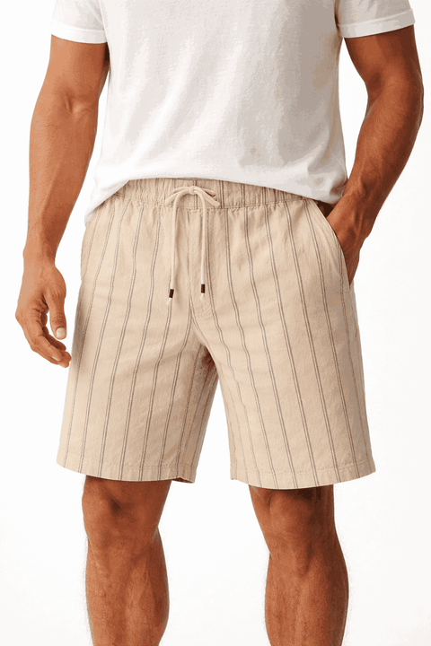 Celio Men's Beige Striped Cotton Bermuda Short | Celio In Lebanon