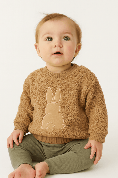POMPdeLUX Baby Girl's Brown Long-Sleeve Teddy Bear Sweatshirt |POMPdeLUX in Lebanon