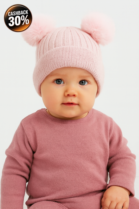 Sinsay Girl's Dusty Rose Pompoms Beanie |Sinsay In Lebanon