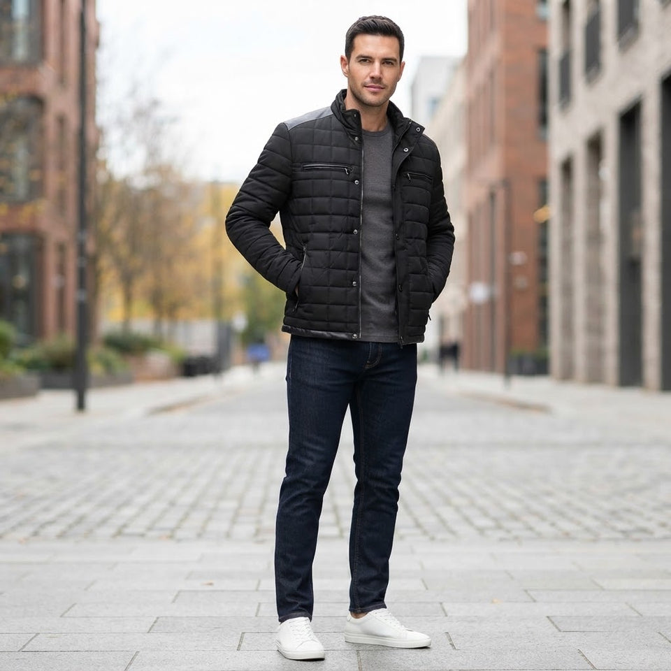 Spire By Galaxy Men's Black Slim-Fit Quilted Jacket