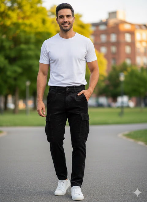 Only & Sons Men's Black Corduroy Slim fit Cargo Pant | Only & Sons In Lebanon