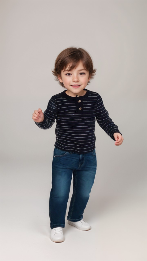 POMPdeLUX Baby Boy Navy Blue Long Sleeve Blouse | POMPdeLUX in Lebanon