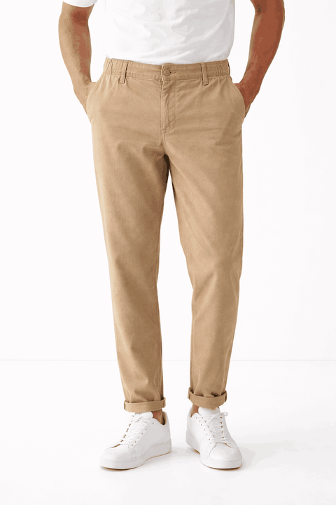 Celio Men's Taupe Straight-Leg Linen And Cotton Trousers | Celio In Lebanon