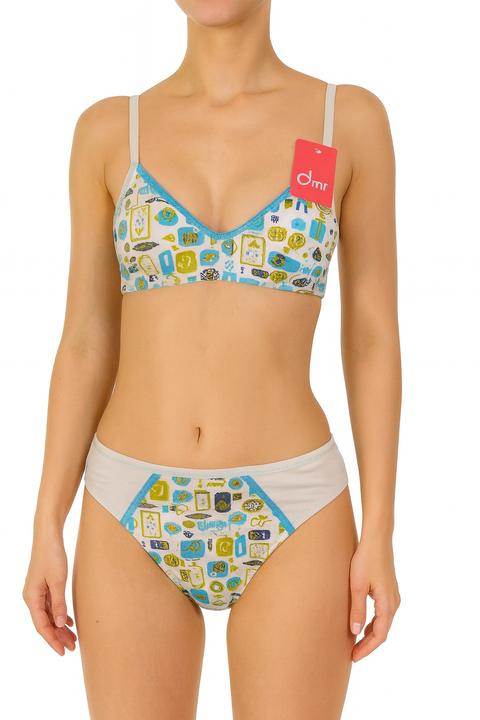 Demar Women's White Printed Lingerie Set Of Bra And Panties | Demar In Lebanon